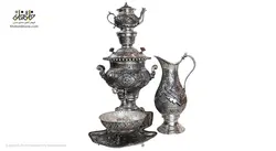 قوری و سماور قلم زنی آب نقره مدل sar_1007