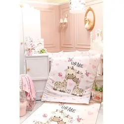 سرویس روتختی نوزاد هفت تکه طرح دو زرافه - فروشگاه اینترنتی کودک امروز