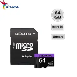 کارت حافظه‌ microSDXC ای دیتا مدل Adata premier کلاس 10 استاندارد UHS-I U1 سرعت 80 MBps ظرفیت 64 گیگابایت به همراه آداپتور SD