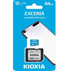 کارت حافظه‌ microSD کیوکسیا مدل KIOXIA 64GB کلاس 10 استاندارد UHS-I U1 سرعت 100 MBps ظرفیت 64 گیگابایت به همراه آداپتور SD