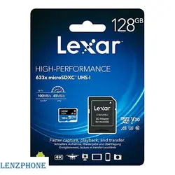 کارت حافظه‌ microSD لکسار (Lexar) مدل Lexar High-Performance کلاس 10 استاندارد UHS-I U3 سرعت 100 MBps ظرفیت 128 گیگابایت به همراه آداپتور SD