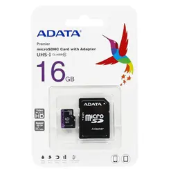 کارت حافظه‌ microSDXC ای دیتا مدل Adata premier کلاس 10 استاندارد UHS-I U1 سرعت 80 MBps ظرفیت 16 گیگابایت به همراه آداپتور SD