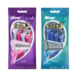 خودتراش چندبار مصرف سیلور SILVER مدل Fast3 بسته 4 عددی