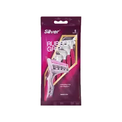 خودتراش چندبار مصرف سیلور SILVER مدل Rubber Grip آبی و صورتی بسته 5 عددی