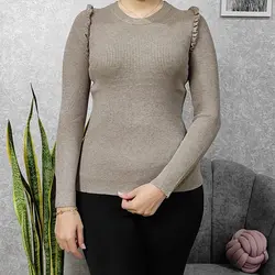 بلوز بافت کبریتی زنانه مدل آستین چین دار