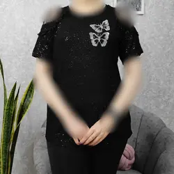 تیشرت سرشانه گیپور زنانه