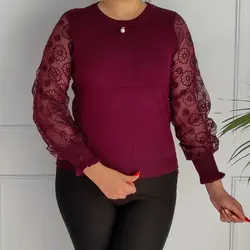 بلوز آستین تور زنانه طرح گل