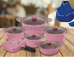 سرویس قابلمه 15 پارچ طرح چدن صورتی سان رایس