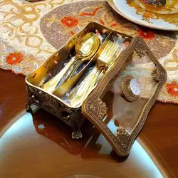 جا قاشق چنگال دو قلو طلایی جاویدان