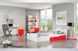 تخت جوان و نوجوان کد 1406 شامل - تخت - میز کامپیوتر - کتابخانه