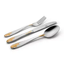 سرویس قاشق و چنگال ۹۸ پارچه ناب استیل طرح امپریال دورطلایی با جعبه کادویی