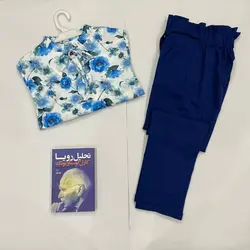 شومیز بلند یقه چین نیلوفر آبی