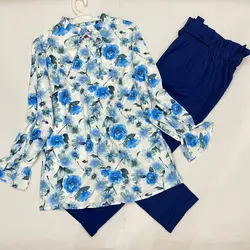 شومیز بلند یقه چین نیلوفر آبی