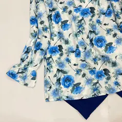 شومیز بلند یقه چین نیلوفر آبی