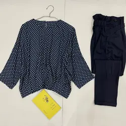 شومیز پانچ پایین پیله طرح خال خال سورمه ای