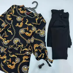 شومیز آستین واشری بلند طرح زنجیری مشکی