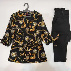 شومیز آستین واشری بلند طرح زنجیری مشکی