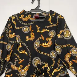 شومیز آستین واشری بلند طرح زنجیری مشکی