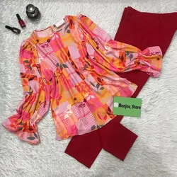 شومیز آستین کش طرح برگریزان قرمز