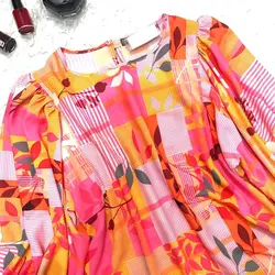 شومیز آستین کش طرح برگریزان قرمز