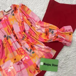 شومیز آستین کش طرح برگریزان قرمز