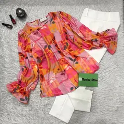 شومیز آستین کش طرح برگریزان قرمز