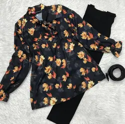 شومیز یقه کراواتی برگی پاییزی