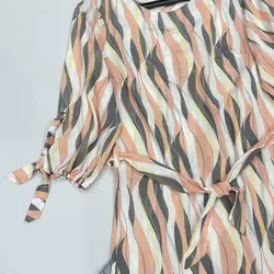 شومیز آستین واشری بلند طرح موج گلبهی و طوسی