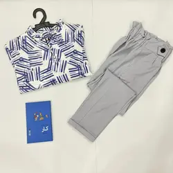 شومیز بلند یقه چین خط موازی بنفش