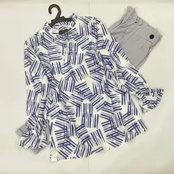 شومیز بلند یقه چین خط موازی بنفش