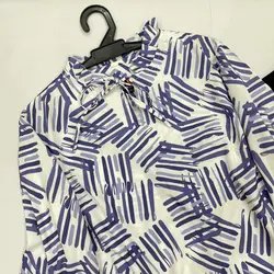 شومیز بلند یقه چین خط موازی بنفش