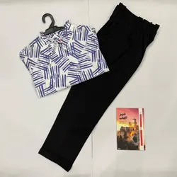 شومیز بلند یقه چین خط موازی بنفش