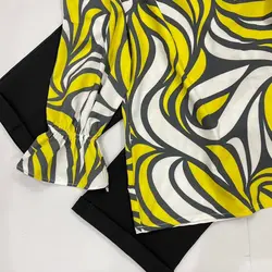 شومیز بلند یقه چین موج زرد و مشکی