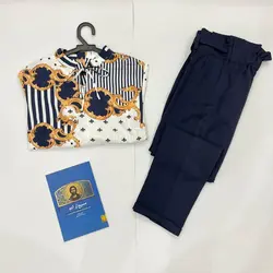 شومیز بلند یقه چین ورساچه سورمه ای