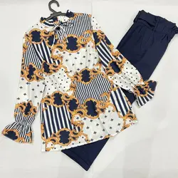 شومیز بلند یقه چین ورساچه سورمه ای