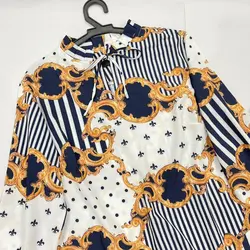 شومیز بلند یقه چین ورساچه سورمه ای