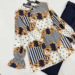 شومیز بلند یقه چین ورساچه سورمه ای