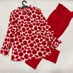 شومیز بلند یقه چین گل شقایق