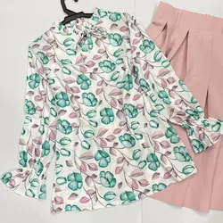 شومیز بلند یقه چین لاله سبز