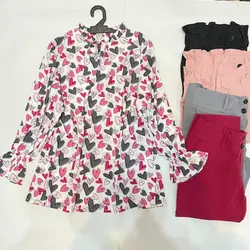 شومیز بلند یقه چین قلب رنگی