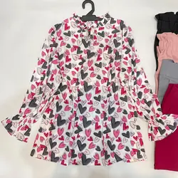 شومیز بلند یقه چین قلب رنگی