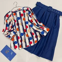 کیمونو طرح توپ رنگی راه راه سورمه ای