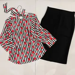 کیمونو طرح قلب قرمز راه راه مشکی