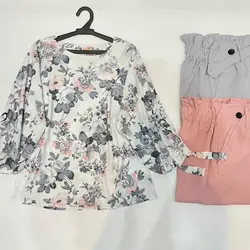 شومیز آستین واشری طرح گل محمدی