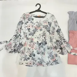 شومیز آستین واشری طرح گل محمدی