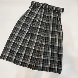 دامن پشمی پیلی دار چهارخانه طوسی