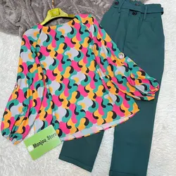 شومیز آستین واشری طرح اشک رنگی