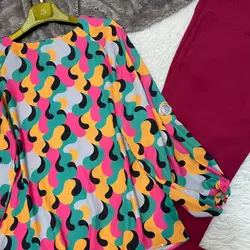 شومیز آستین واشری طرح اشک رنگی