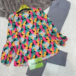 شومیز آستین واشری طرح اشک رنگی