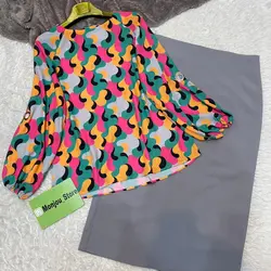 شومیز آستین واشری طرح اشک رنگی